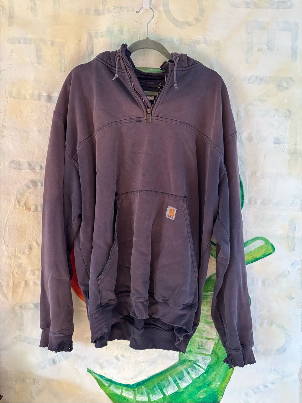 Thrashed VTG Carhartt Men’s Hooded Pullover Sweatshirt - Purple